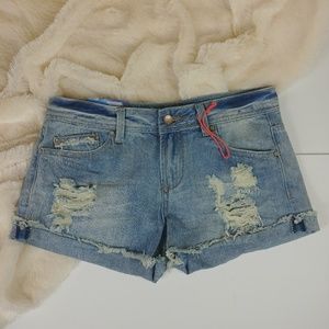 Blue Rein Flare Distressed Jean Shorts